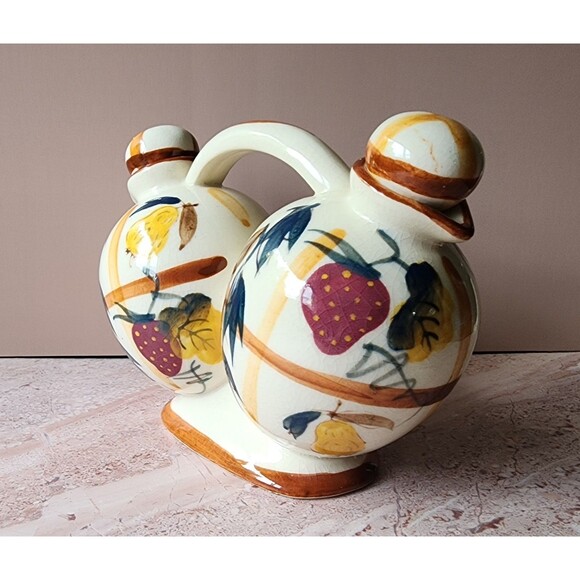 Vintage 1950s Nasco Double Pitcher – Hand-Painted Fruit Motif – Made in Japan - Picture 3 of 10